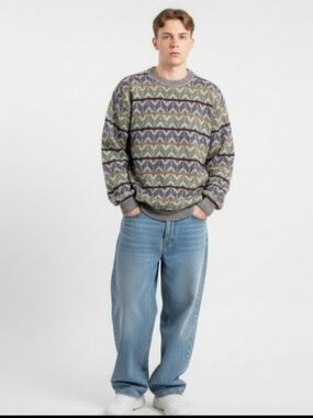 Vintage JANTZEN‎ SPORT Men's L  Knit Sweater Crewneck Pullover Geometric Pattern
